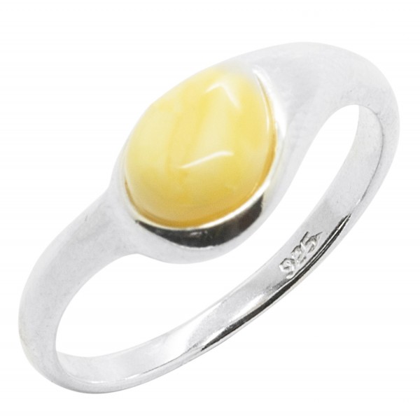 Bague en Ambre blanc naturel et Argent