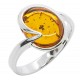 Bague en Ambre cognac et Argent 925/1000, forme ronde