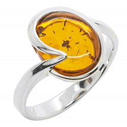 Bague en Ambre cognac et Argent 925/1000, forme ronde