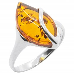Bague en Ambre cognac et Argent 925/1000