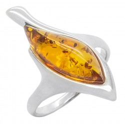 anello ambra colore naturale cognac e argento 925/1000