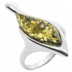 Anillo verde natural en ámbar y plata 925/1000