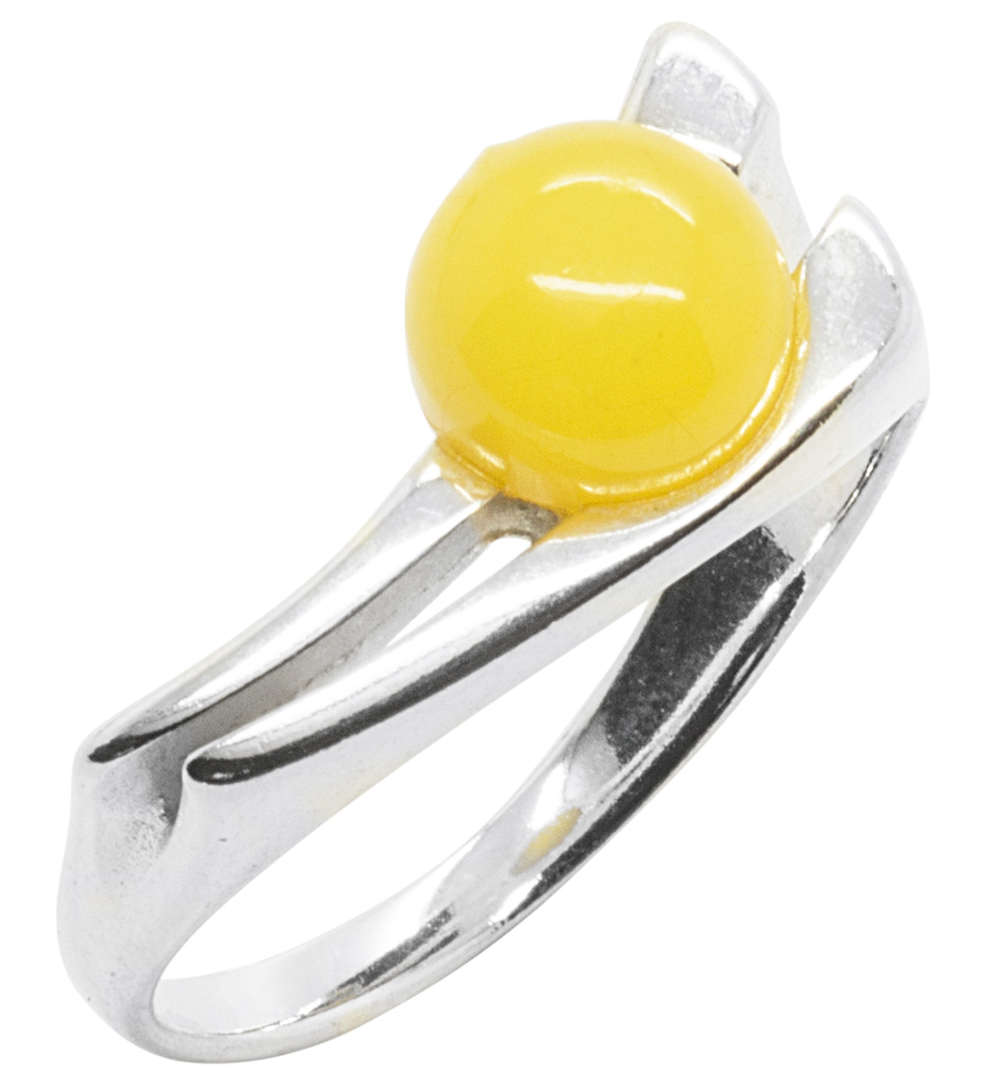 Bague En Ambre Royal Et Argent Sterling - Pierre Rectangulaire Jaune Naturelle, Occasion