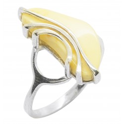 Bague ambre blanc et argent