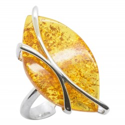 Moderne bague en argent et ambre miel - taille ajustable
