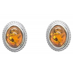 Boucle d'oreille en Argent et cabochon d'Ambre miel