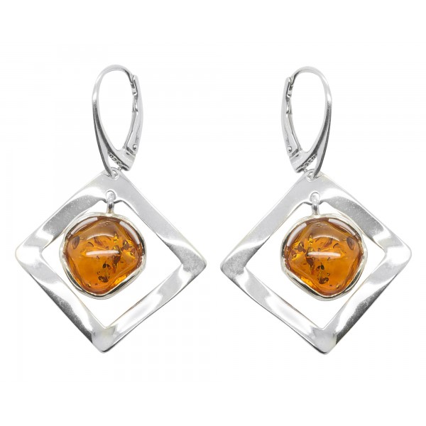 Boucle d'oreille en Argent Carrée et pierre d'Ambre flottante