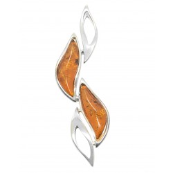 Pendentif ambre miel et argent 925/1000 en forme de vague