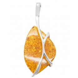 Gros pendentif en ambre miel et argent 925/1000