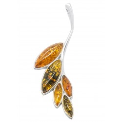 Pendentif argent et ambre naturel en forme de feuille