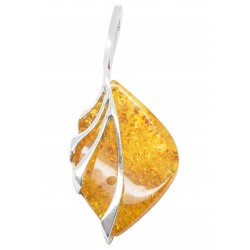Gros pendentif en argent 925/1000 et ambre miel