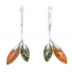 Honey and green silver and amber earring