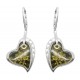 Boucle d'oreille argent et ambre vert en forme de coeur