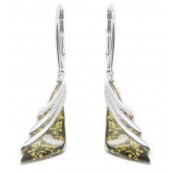 Boucle d'oreille argent et ambre vert naturel