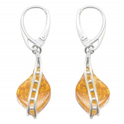 Pearl silver and honey amber earring