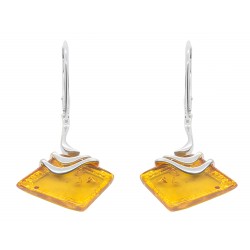 Earring silver and amber honey shape rhombus