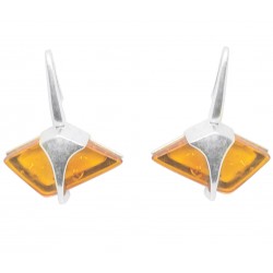 Boucle d'oreille argent et ambre miel losange