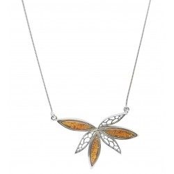 Collier en argent et ambre miel en forme de fleur