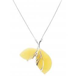 Collier ambre naturel de couleur blanc en argent