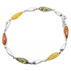 Bracelet d'ambre multicouleur et argent 925/1000