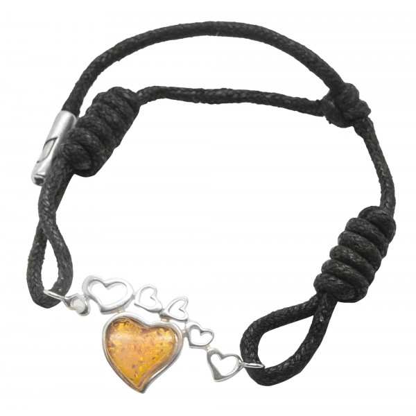 Bracelet en argent 925/1000 avec un coeur en ambre