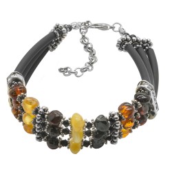 Greek style bracelet with multicolored amber pearl