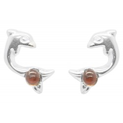 Dolphin and Amber pearl silver earrings