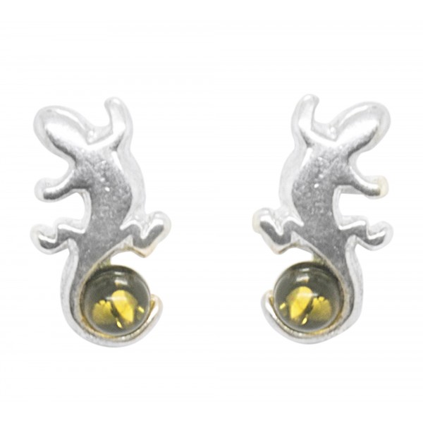 Boucle d'oreille Salamandre en Argent et Ambre véritable