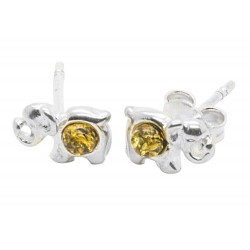 Green Amber Elephant stud earrings with sterling silver