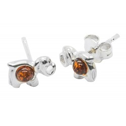 Elephant earring in silver and amber cognac