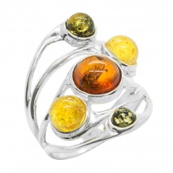 Silber-Ring und runde Perlen Bernstein Multicolor