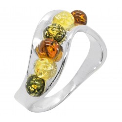 Silver and amber pearl multicolor ring
