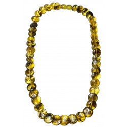 Collier femme avec bouton d'ambre vert