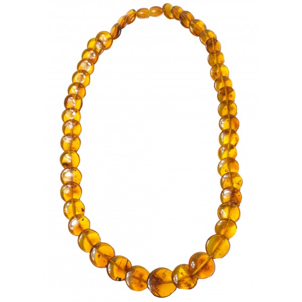 Collier d'ambre cognac avec perle en forme de bouton 