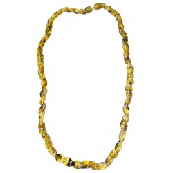 Necklace with natural green amber rhombus