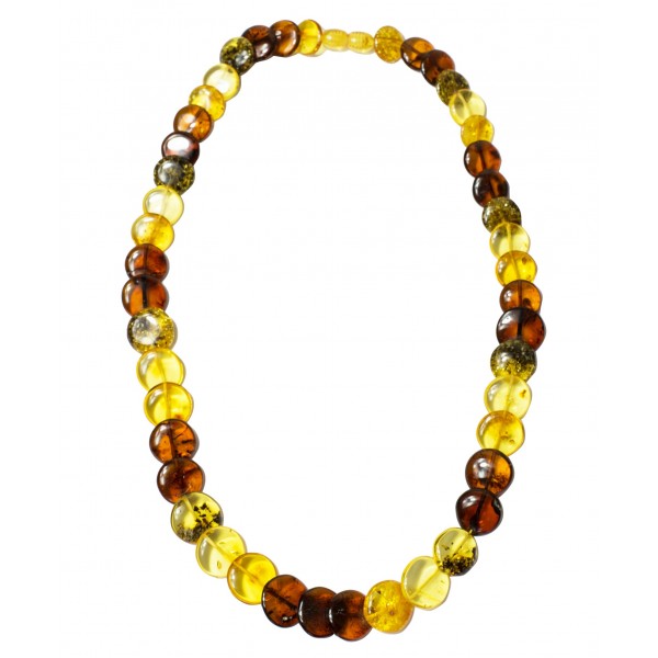 Genuine amber necklace multicolored button