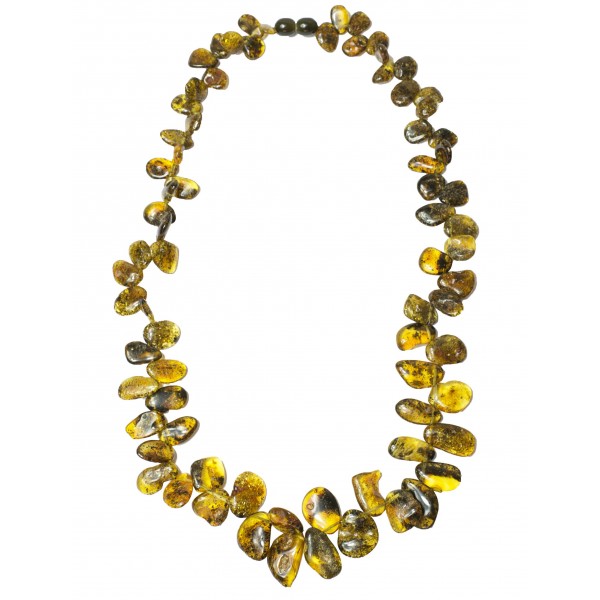 Woman necklace with green amber petal