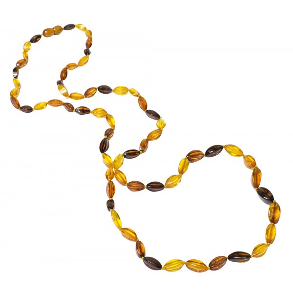 Long collier d'ambre naturel multicolore perle élégance.