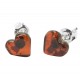 Silver earrings 925 thousandths and cherry amber heart