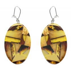 Boucle d'oreille Ambre mosaïque et Argent - forme ovale