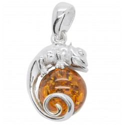 Pendentif Caméléon en Argent et perle d'ambre miel 