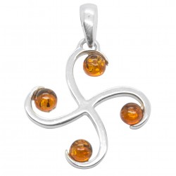 Cross pendant in silver and amber cognac