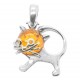 Pendentif Chat en Argent et Ambre miel