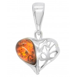 Pendentif Coeur en Argent et Ambre miel