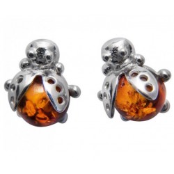 Boucle d'oreille coccinel en Argent et Ambre naturel