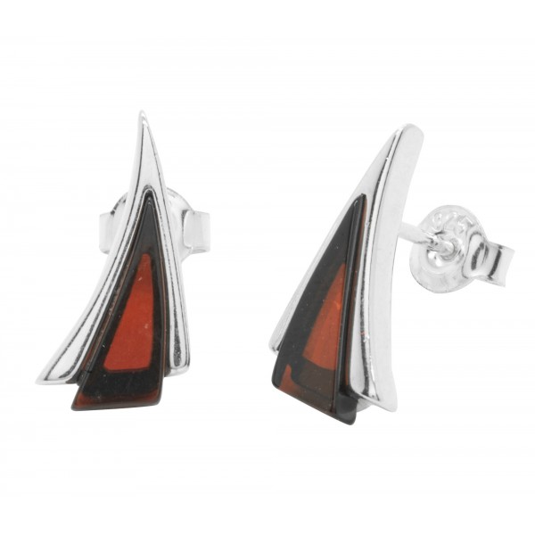 Boucle d'oreille en Ambre cerise et Argent forme triangle