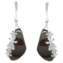 Earring with silver flower and cherry amber