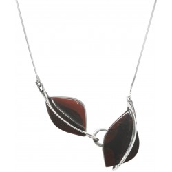 Natural amber necklace cherry color and silver 925/1000