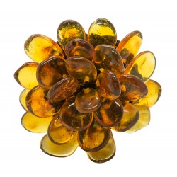 Honey-colored amber ring in the shape of a flower