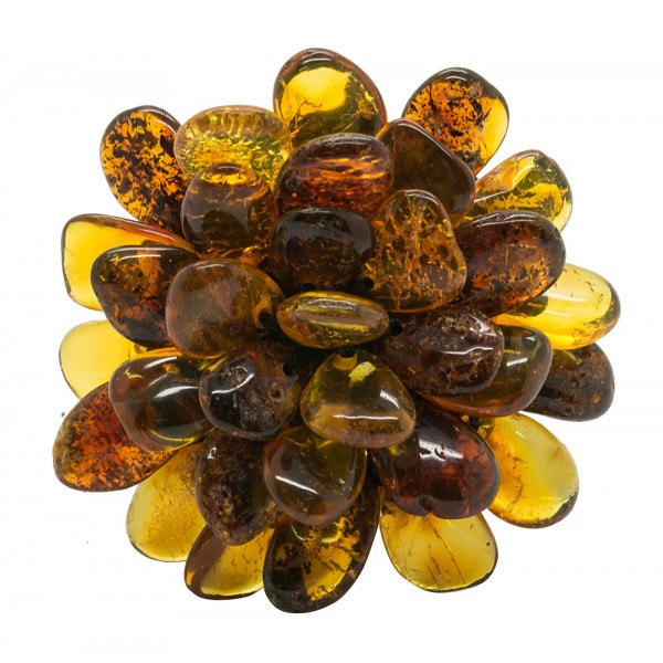 Bague d'ambre en forme de fleur multicouleur